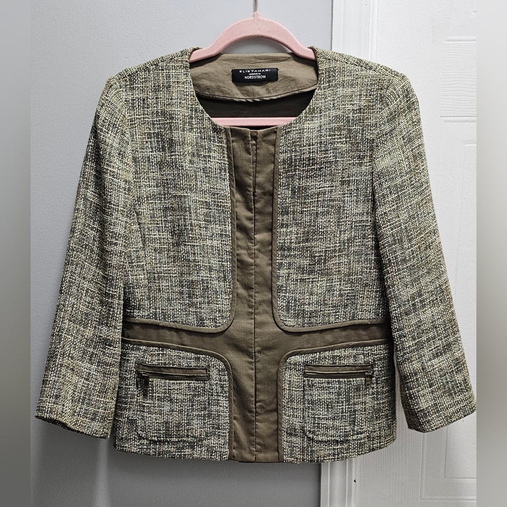 Elie Tahari Tweed Trim Blazer Jacket Sz 6
